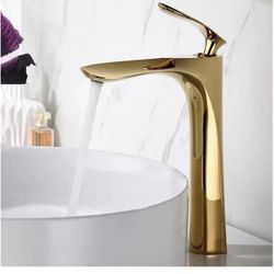 modern single-handle gold-finish basin mixer tap