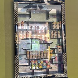 trinket display case asian mirrored wall hanging vintage