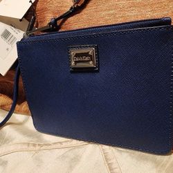 Calvin Klein Blue Leather Wristlet Phone Bag 7" X 5" New