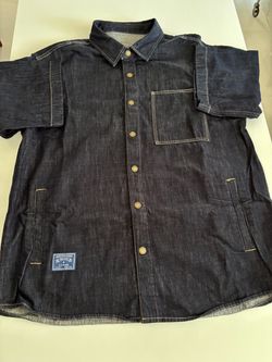 Dark Denim Short Sleeve Button-Up Shirt