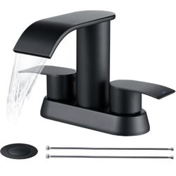 Ultimate Unicorn Black Waterfall Bathroom Faucet, 4 Inch Bathroom Faucet Bathroom Sink Faucet for 3 or 2 Holes, Anti-Splash Sink Faucets with Pop Up D