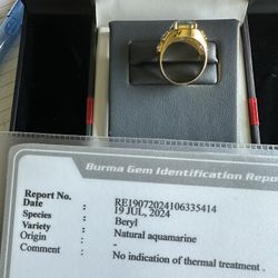 Aquamarine Men's Ring in 22K Yellow Gold 