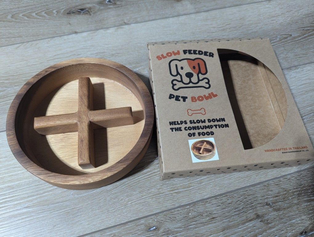 Slow Feeder Wooden Dog Bowl (Two Available, $10 Each)