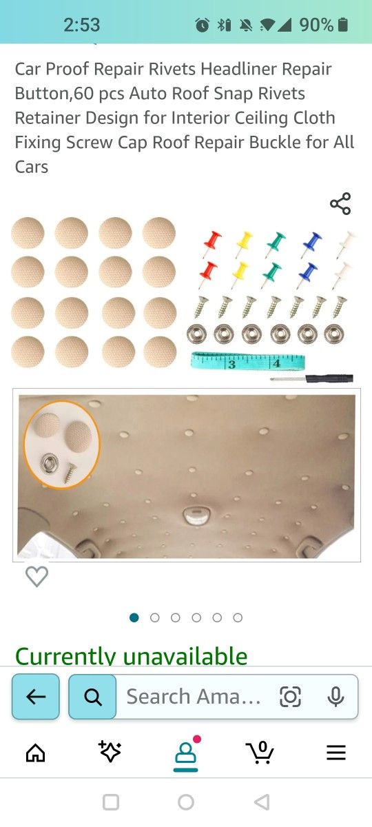 Car Truck Headliner Repair Kit For Falling Or Sagging Headliners Tan Buttons