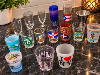 Travel Souvenir Shot Glass Collection – 15 Pieces