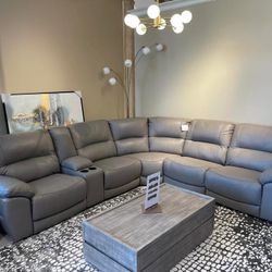 Genuine Leather Power Reclining Sectional In Stock For Immediate Delivery 