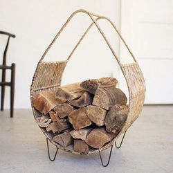 Indoor Firewood Blanket Straw Woven Rush Holder Rack