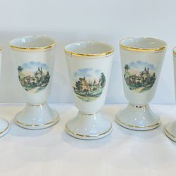 Set of 5 ~ Veritable Porcelain De France Footed Cups ~ Gold Rim/Trim ~ Vintage 1960s