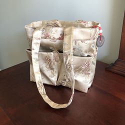 Beige Brocade Mommy baby bag / Knitting bag / Purse