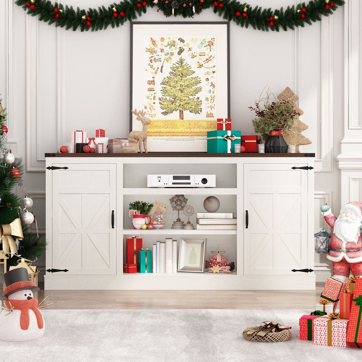 66'' Wood Sideboard Buffet With Cabinet and Shelves
