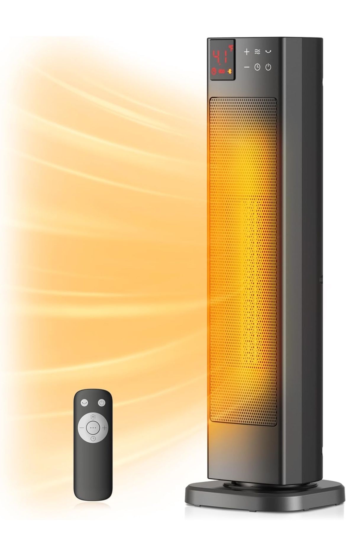PELONIS Oscillating Ceramic Tower Indoor Space Heater for Home with Oscillation, Programmable Thermostat & ECO Mode, 12H Timer & Remote Control, Safet