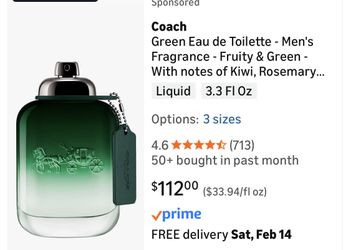 COACH GREEN, MENS COLOGNE EDT 3.3FL.OZ. /100 ML. —-NO BOX—