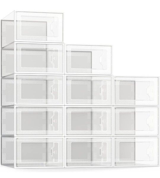 SEE SPRING X-Large Shoe Storage Box Fit Size 11, Clear Plastic Stackable Shoe Organizer for Closet, Space Saving Foldable Shoe Rack Sneaker Container