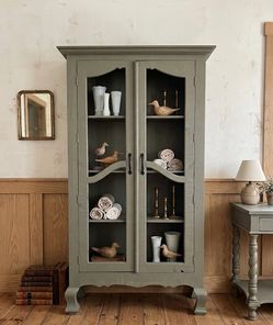 Rustic Solid Wood -glass door display cabinet / pantry (delivery available)