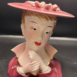 1950's Lefton 70565 Lady Head Vase-Original Sticker and Stamp-Approximately 5.5" Tall