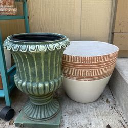 Large Terracotta Pot & Green Pedestal Pot