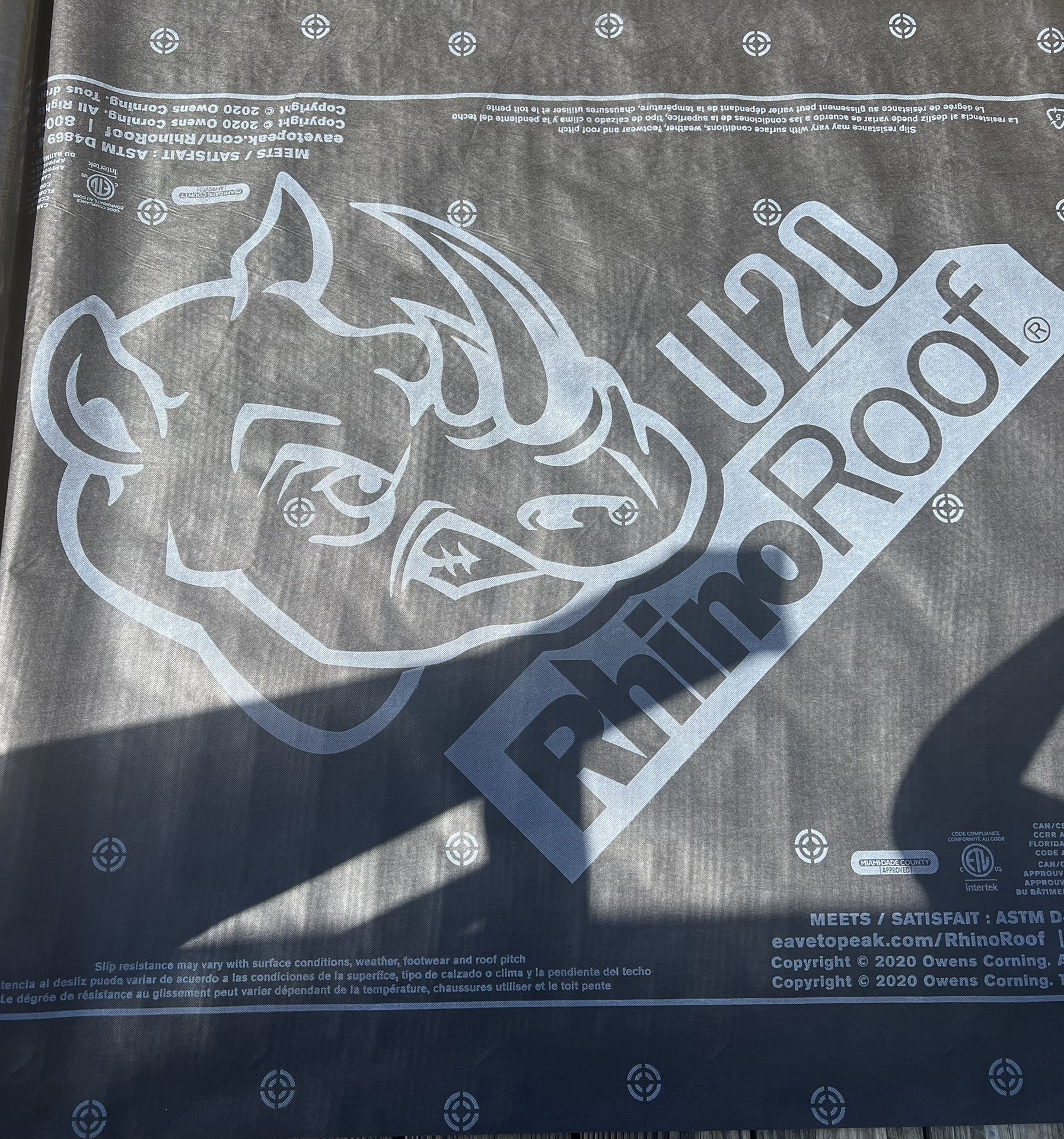 InterWrap RhinoRoof U20 Synthetic Roofing Underlayment 42"x286 feet 10SQ