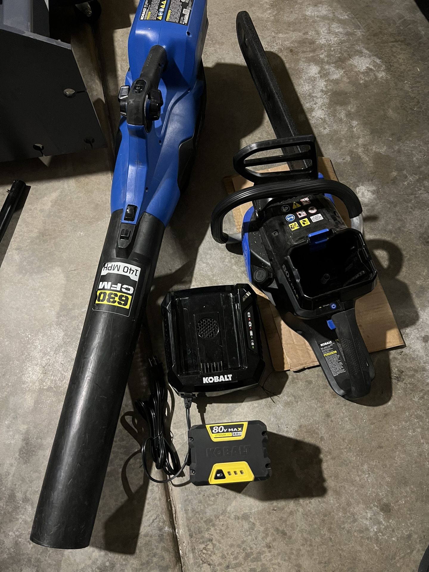 Kobalt 80v Chainsaw and 630cfm Leaf Blower