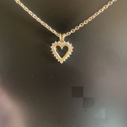 10K Yellow Gold Diamond Halo Heart Pendant, Open Heart.