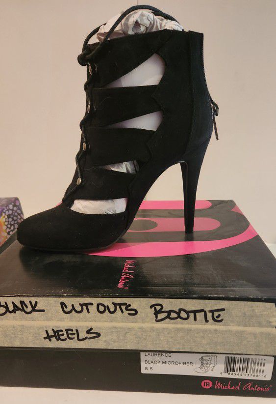 Women's Black Cut-out Bootie Heel Size 8 1/2 Please Don't Waste My Time 