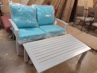brand new metal loveseat with coffee table cushions included mattress