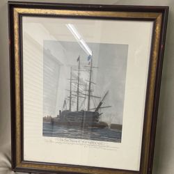 SHIP SAILING ART FRAMED Last Journey Victory 1922 W L Wyllie LITHO PRINT ANTIQUE 23"x 27"