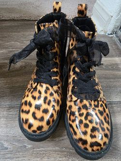 leopard print combat boots - kids size 4