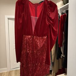 Women’s Red Velvet Sequin Short Dress Size Small