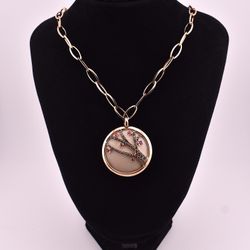 18K Rose Gold Ladies PaperClip Necklace With Pendant 
