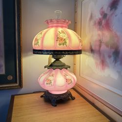 Vintage Pink Hurricane Lamp Set Of 2