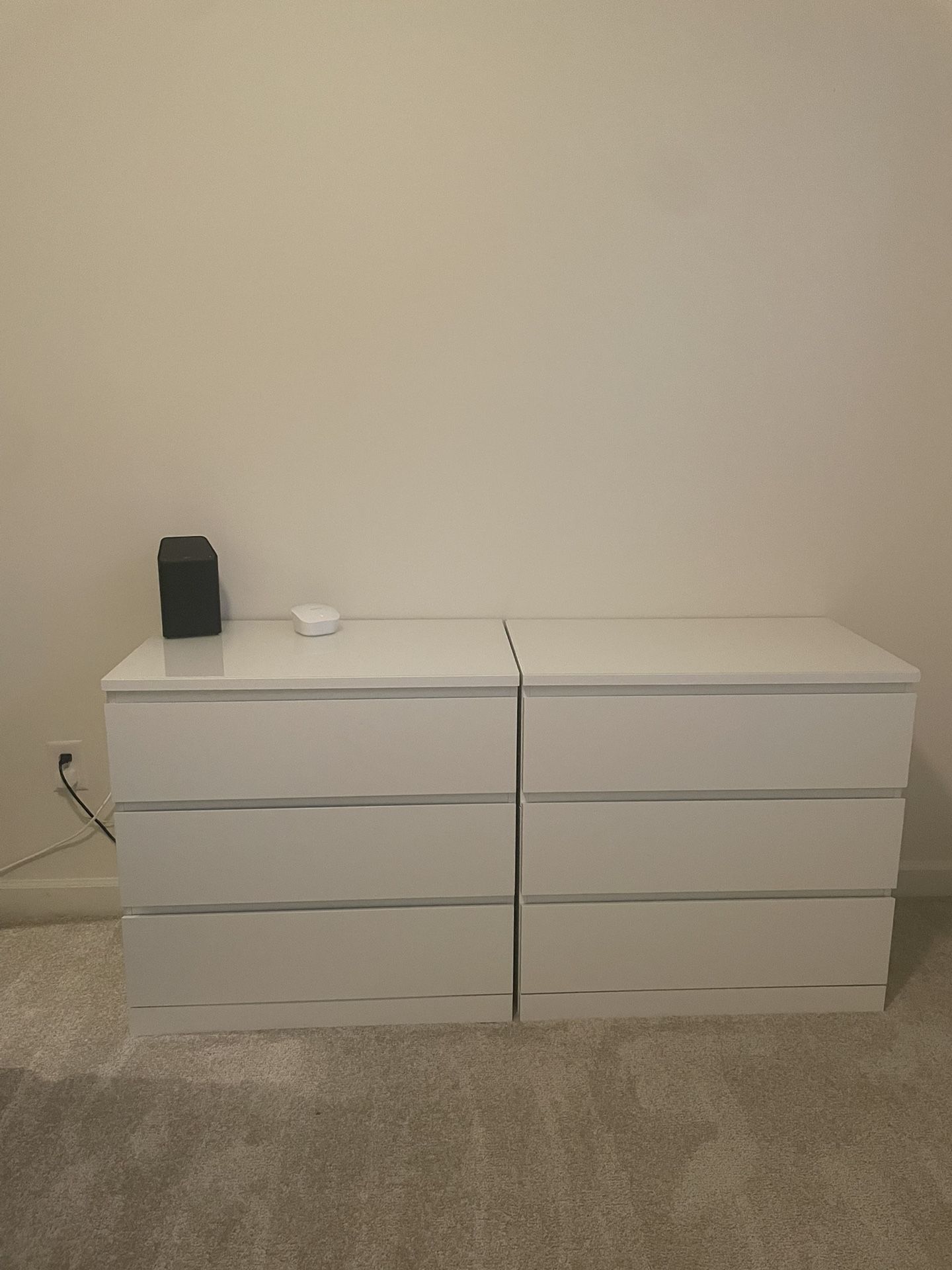 2 IKEA MALM 3-drawer Chests With Additional Glass Tops