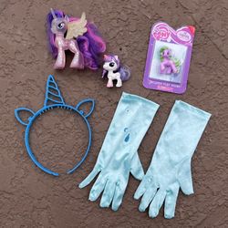 My Little Pony Glitter Celebration ponies, eraser, play scene, headband, gloves