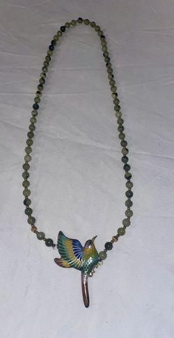 vintage cloisonné hummingbird pendant necklace