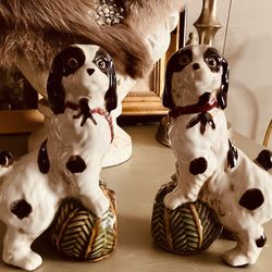 Majolica Spaniel Statues