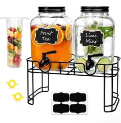 NEW - 2 PCS - 1 GALLON GLASS DRINK DISPENSER