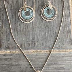 Israeli Jewelry Roman Glass Sterling Silver Necklace & Earrings Set
