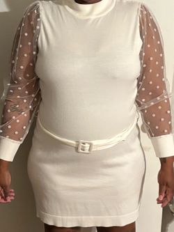 White Mini Dress with Sheer Polka Dot Sleeves