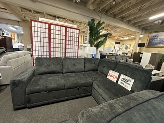 Brand New Dark Gray Fabric Sectional Sofa with Storage