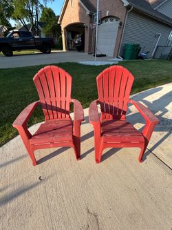 Set #1 Outdoor porch patio pair of red Plastic Adirondack Chairs