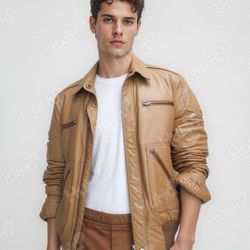 Wilsons Leather Cognac Brown Bomber Jacket