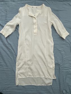 Midi Shirt Dress, short-sleeve, S/XS, White, Comes with an included slip dress