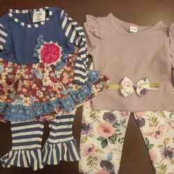 Long Sleeve Toddler Girl Outfits - Size 18 months - Lot of 2 - Various Brands