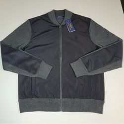 POLO RALPH LAUREN Bomber Jacket Mens Colorblock Hybrid Full Zip Black Gray Large