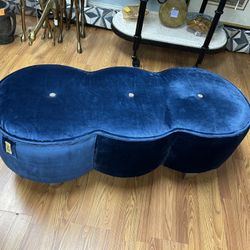 Large 4 Foot Blue velvet Ottoman Bejeweled 