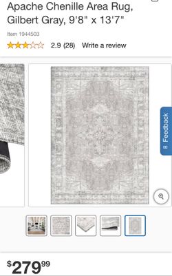 Open box Apache Chenille Area Rug, Gilbert Gray, 9'8" × 13'7", new.
