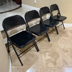 4 Black Metal Folding Chairs 