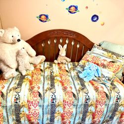 Twin SizeXL Bed With Mattress Natural Cherry Wood
