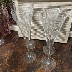 4 Princess House Heritage Champagne Flutes Glasses Etched