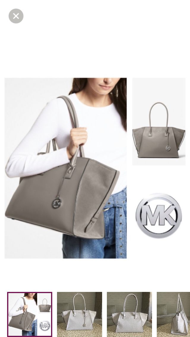 LIKE NEW!  Michael Kors Avril Extra-Large Leather Top-Zip Tote Bag in grey