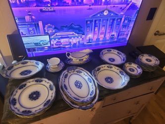 100+ Yr Old Antique Clover & Gridley Plates Gravy Boat And Turkey Dish And More